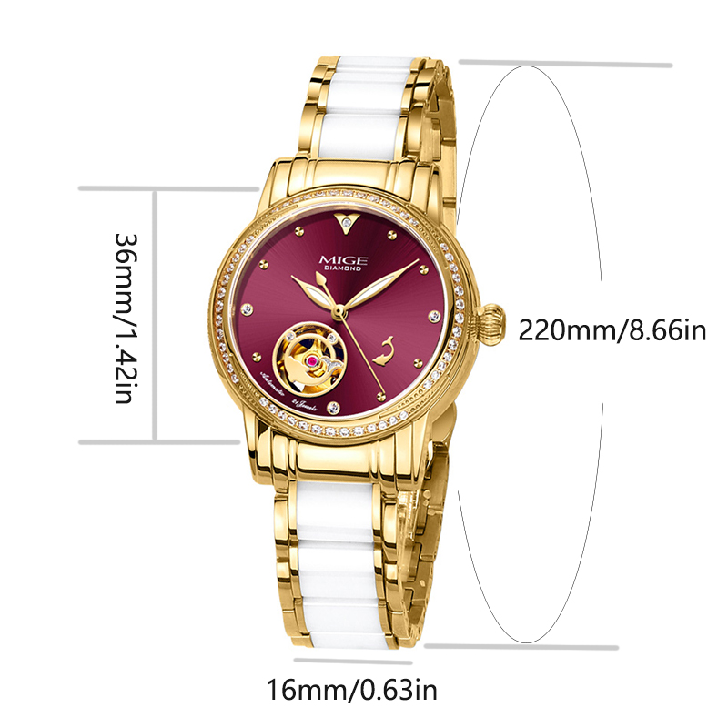 MIGE Ladies Skeleton Auto Watc - Luxury Watch White ulasan dan harga