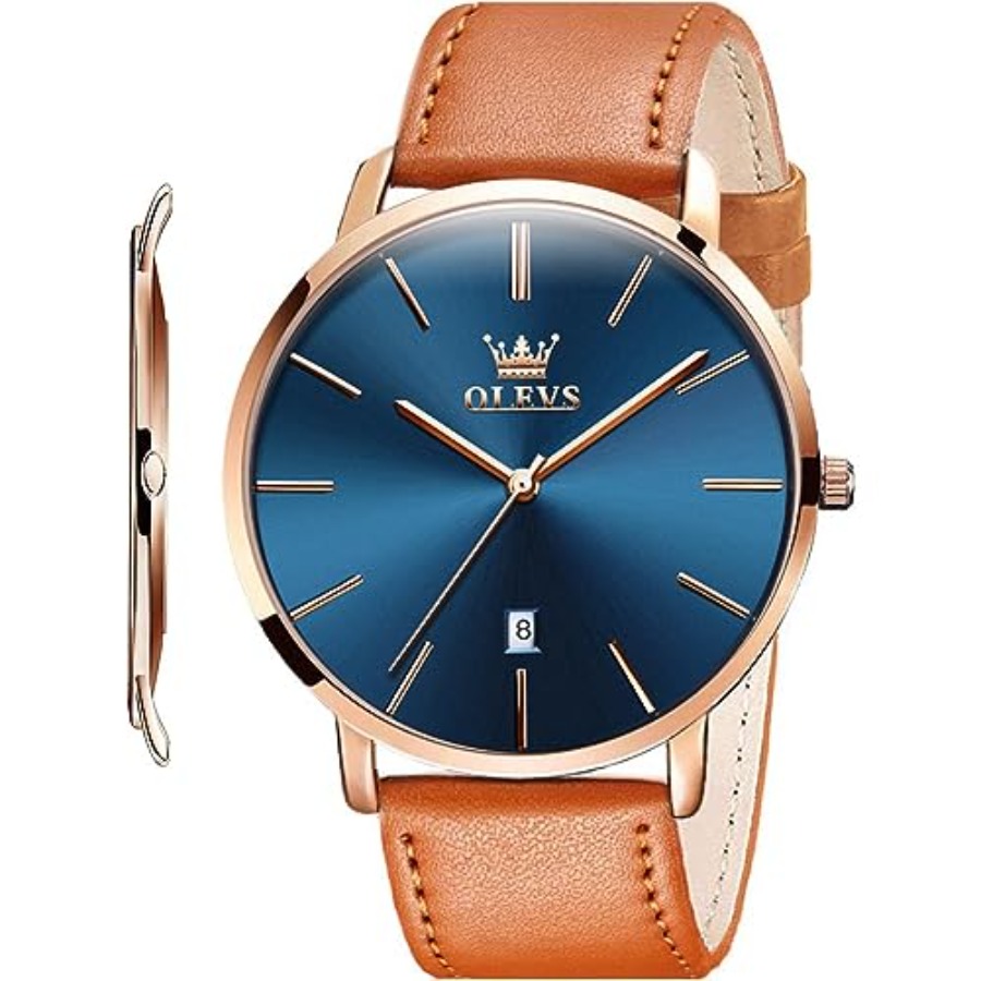 OLEVS Men Leather Watches Blac - Dress Watch Ultra Thin ulasan dan harga